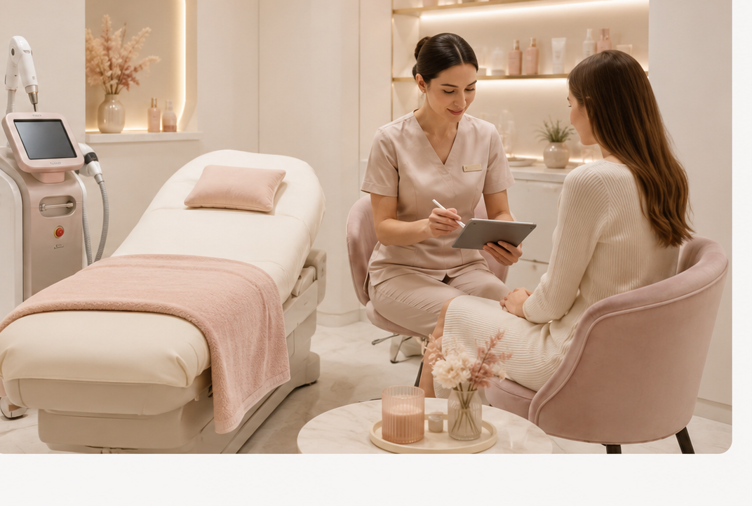 Консультация в студии SmoothCare: специалист и клиент подбирают курс процедур